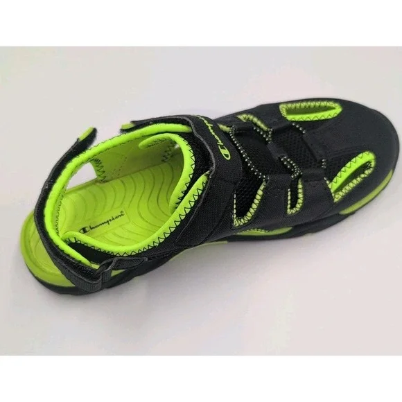 Champion Boys Kids Sandals Shoes Black/Neon Green Strap Closed Toe Size 5 Youth - Picture 8 of 16